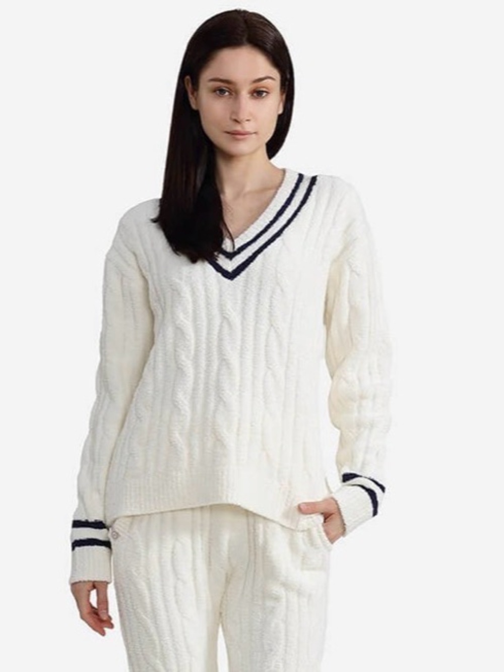 Sunday Citizen Snug Lite Braided V Neck Pullover Off White